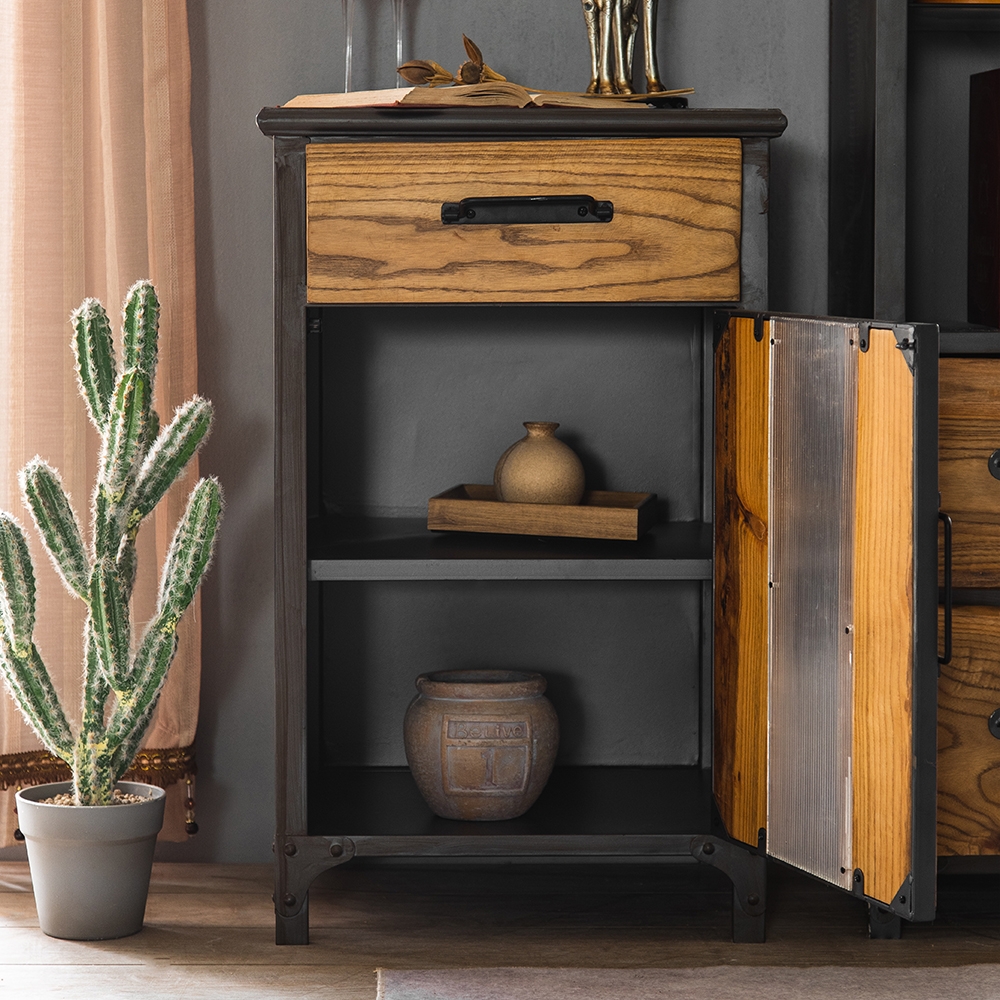 Industrial Loft Black Cabinet Wood Glass Door and Metal Frame with Storage 30" in Height window image