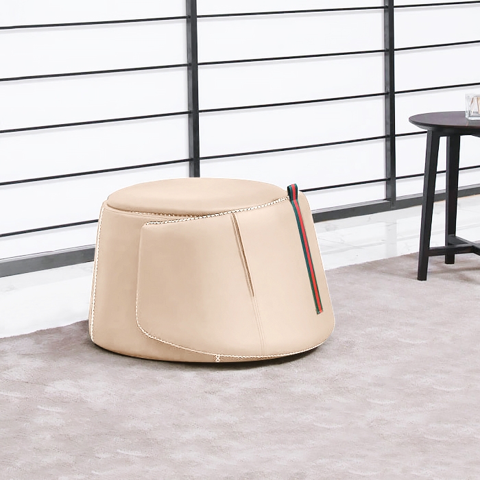 Convertible Beige Faux Leather Accent Chair Upholstered Armchair with Storage Modern Ottoman window image