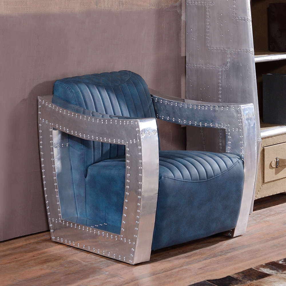 Industrial Accent Chair Leather Upholstered Accent Chair with Metallic Armrest window image