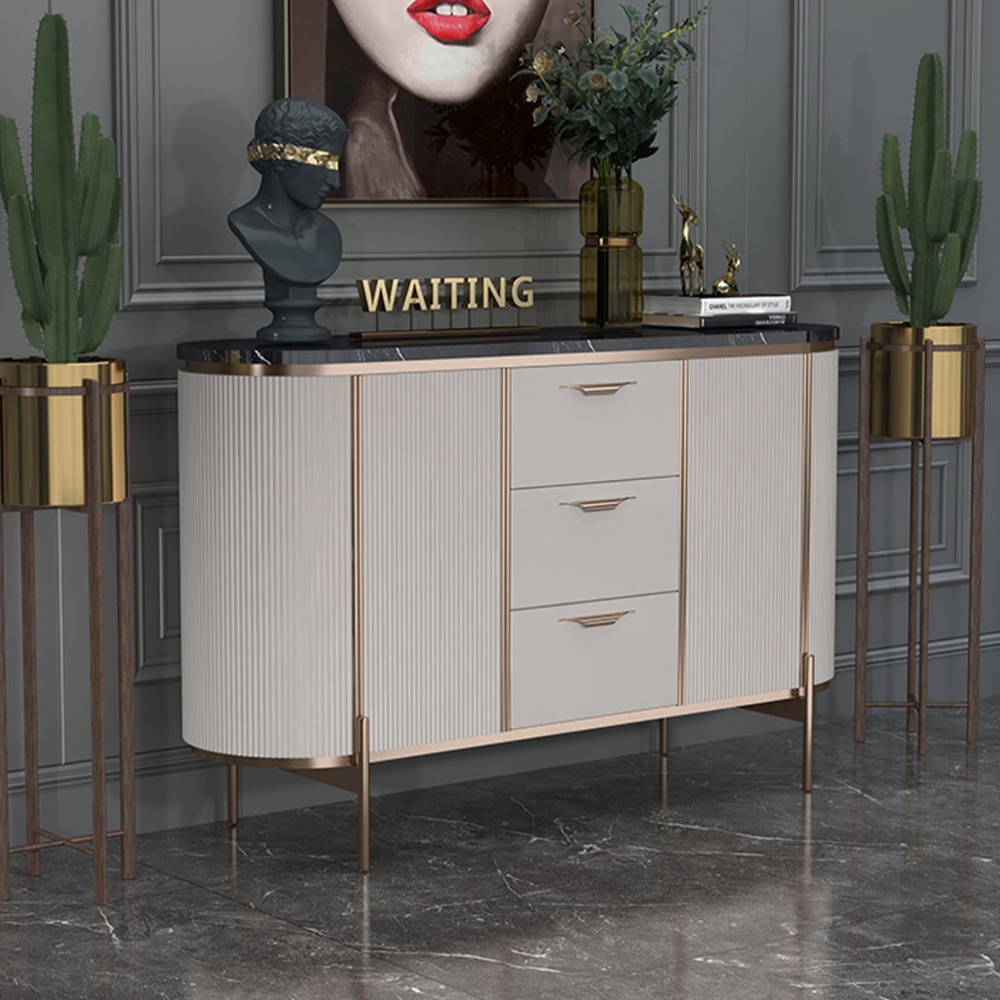 55" Modern Sideboard Buffet Black Faux Marble Top with Doors & Drawers Gold Finish window image