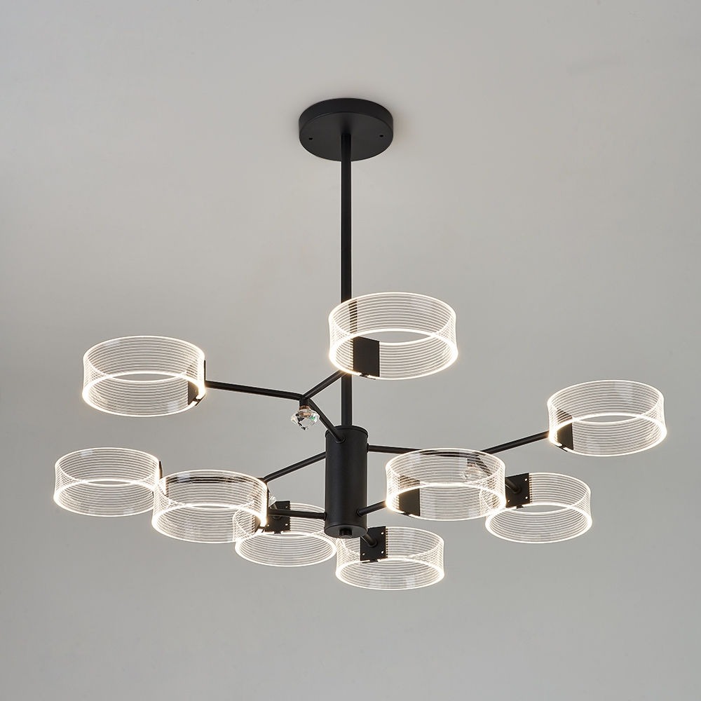 Modern Acrylic LED Chandelier Pendant Lighting 6 Light Black Metal window image