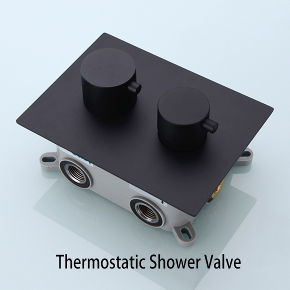 Contemporary Luxury Thermostatic Wall Mounted Waterfall Rain Shower Head & Hand Shower System in matte black Finish window image