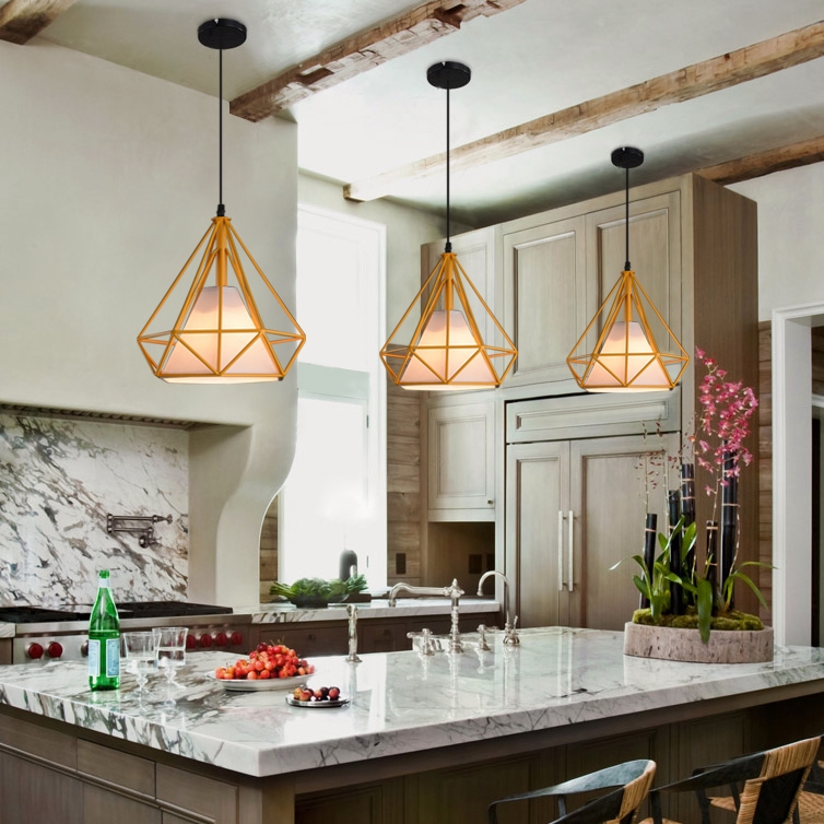 Pagoda Orange Metal Geometric Framework Pendant Light with White Fabric Shade window image