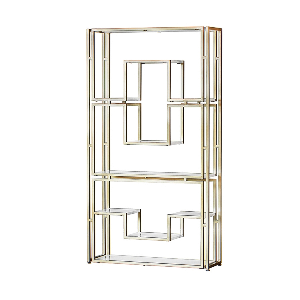 47.2'' Gold Modern Metal Etagere Bookshelf Freestanding Bookcase with  Wood Shelf window image