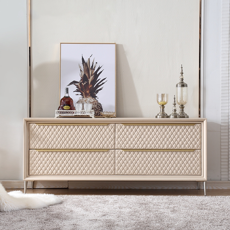 Modern Double Dresser Champagne Accent Cabinet Buffet Cabinet With Storage 4 Drawers Sideboard window image