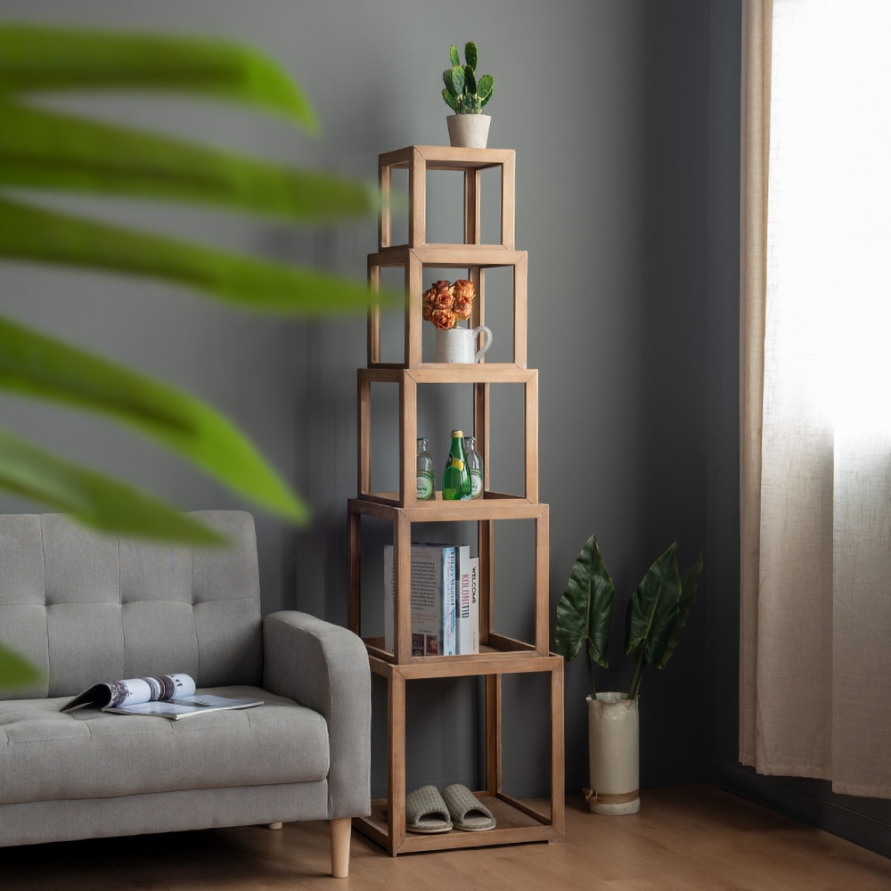 Convertible Cube Bookcase 5-Piece Display Wood Bookcase Storage window image