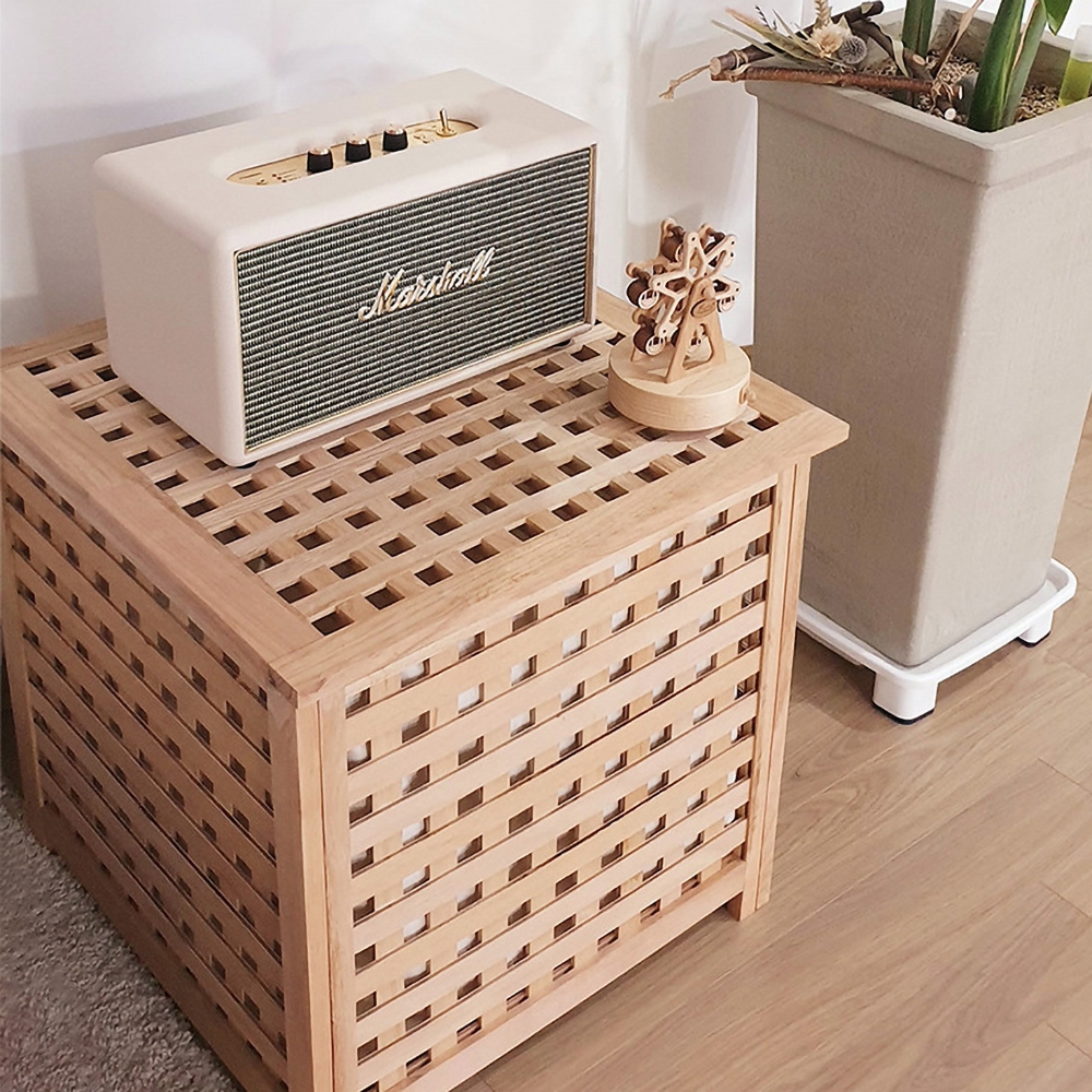 Modern Nightstand Grid Nightstand 1 Door Accent Cabinet Wood Bedside Table window image