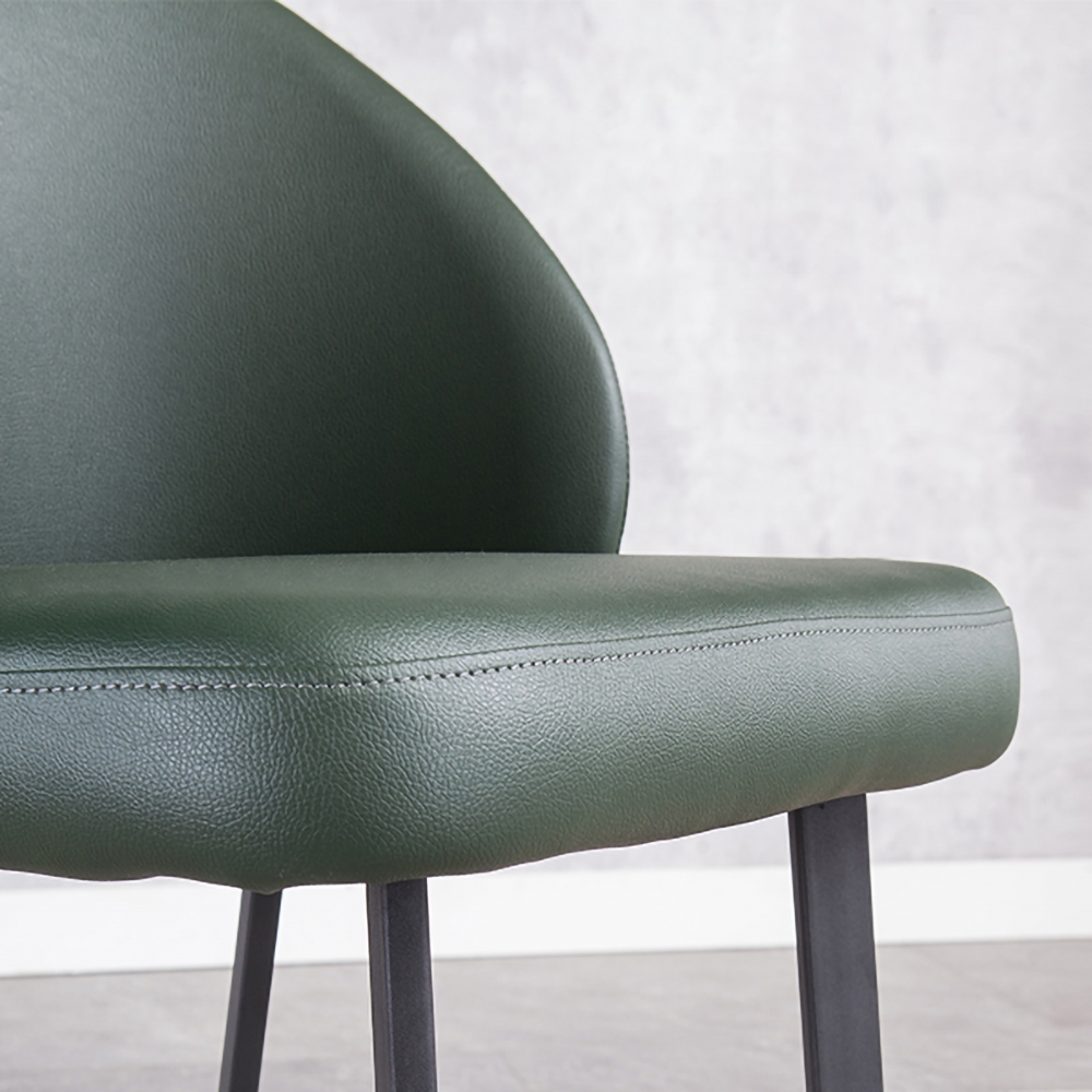 Modern Green Upholstered PU Leather Carbon Steel Leg Side Chair Set of 2 in Black window image
