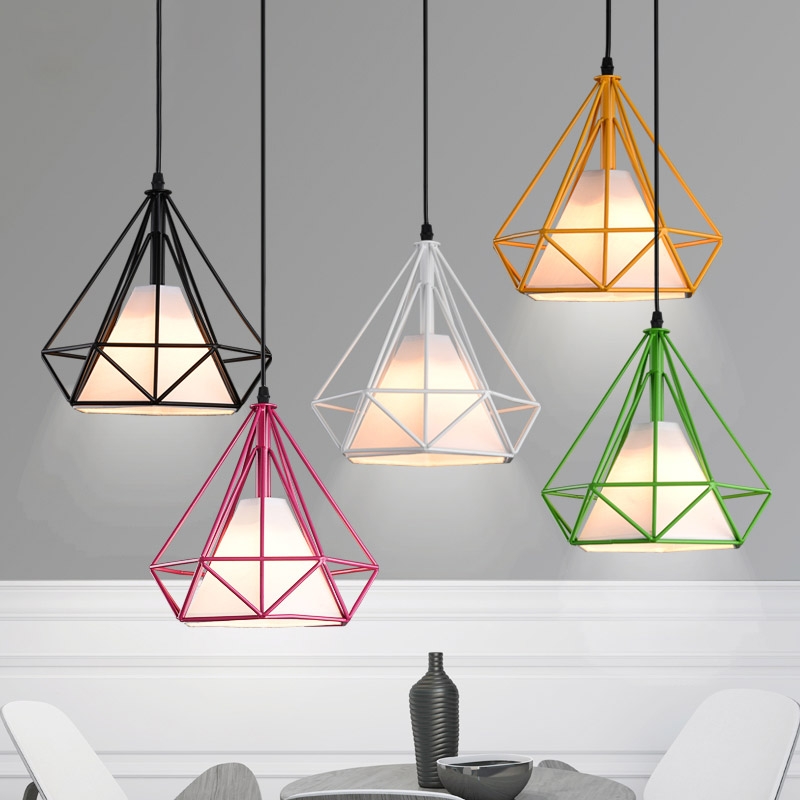Pagoda Modern Plum Metal Geometric Framework Pendant Light with Fabric Shade Medium window image