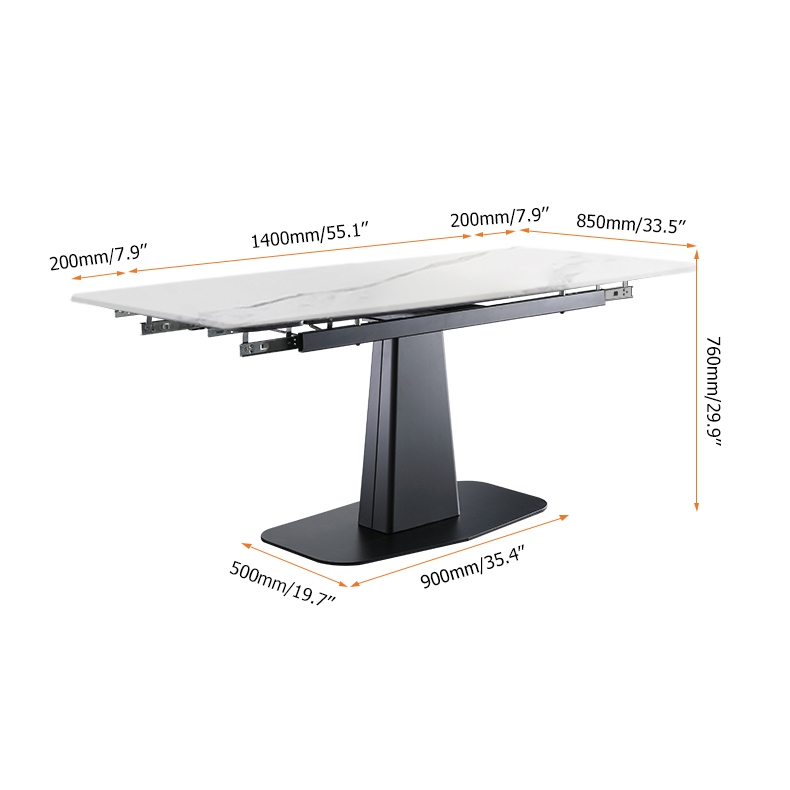 White Extendable Dining Table Rectangular Sintered Stone Dining Room Table window image