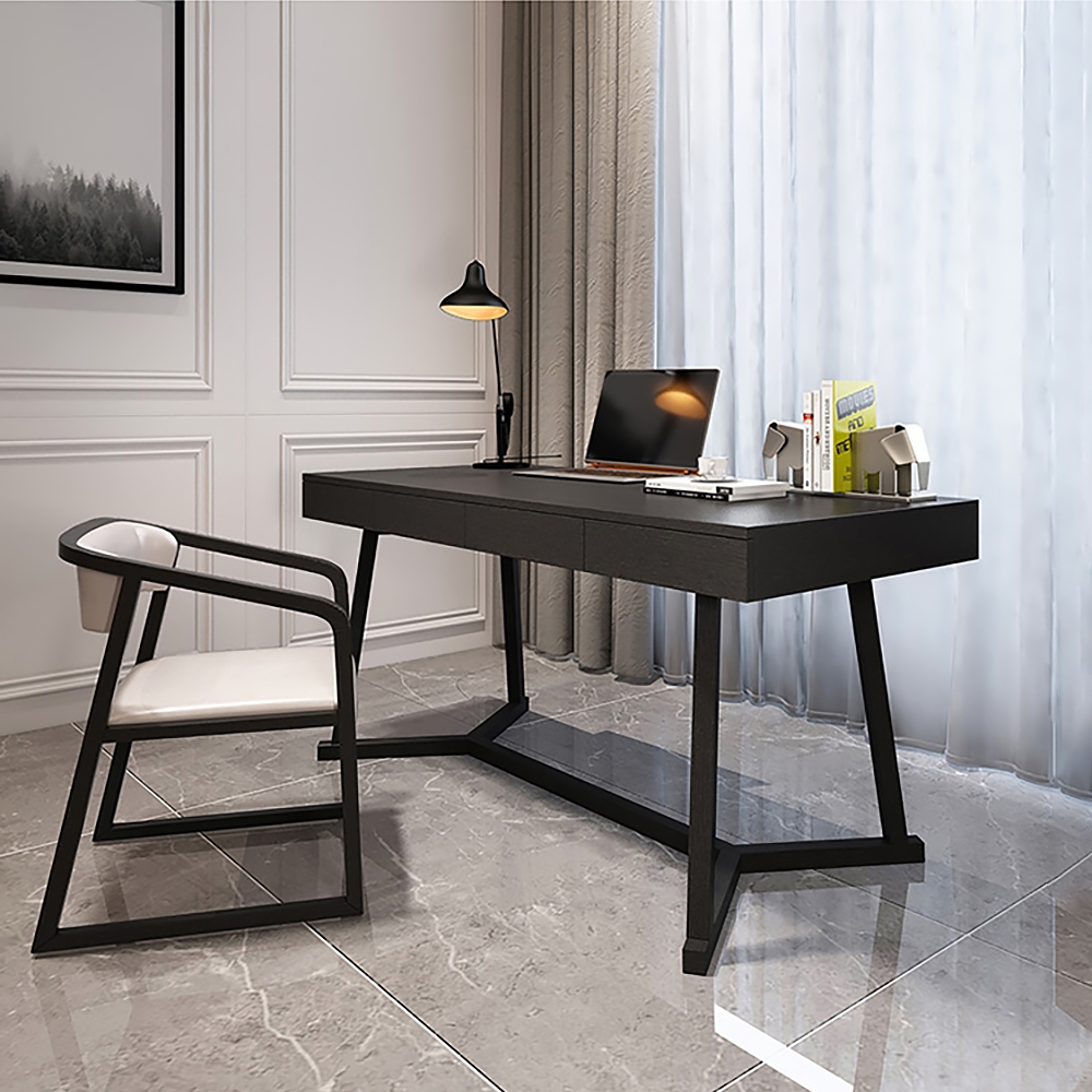 63" Black Rectangular Writing Desk Modern Computer Desk MDF window image