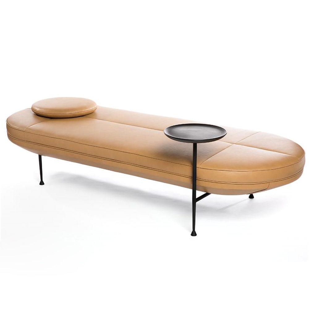 Modern Classic Oval Shape Bench Metal Bench PU Leather Bench with Table window image