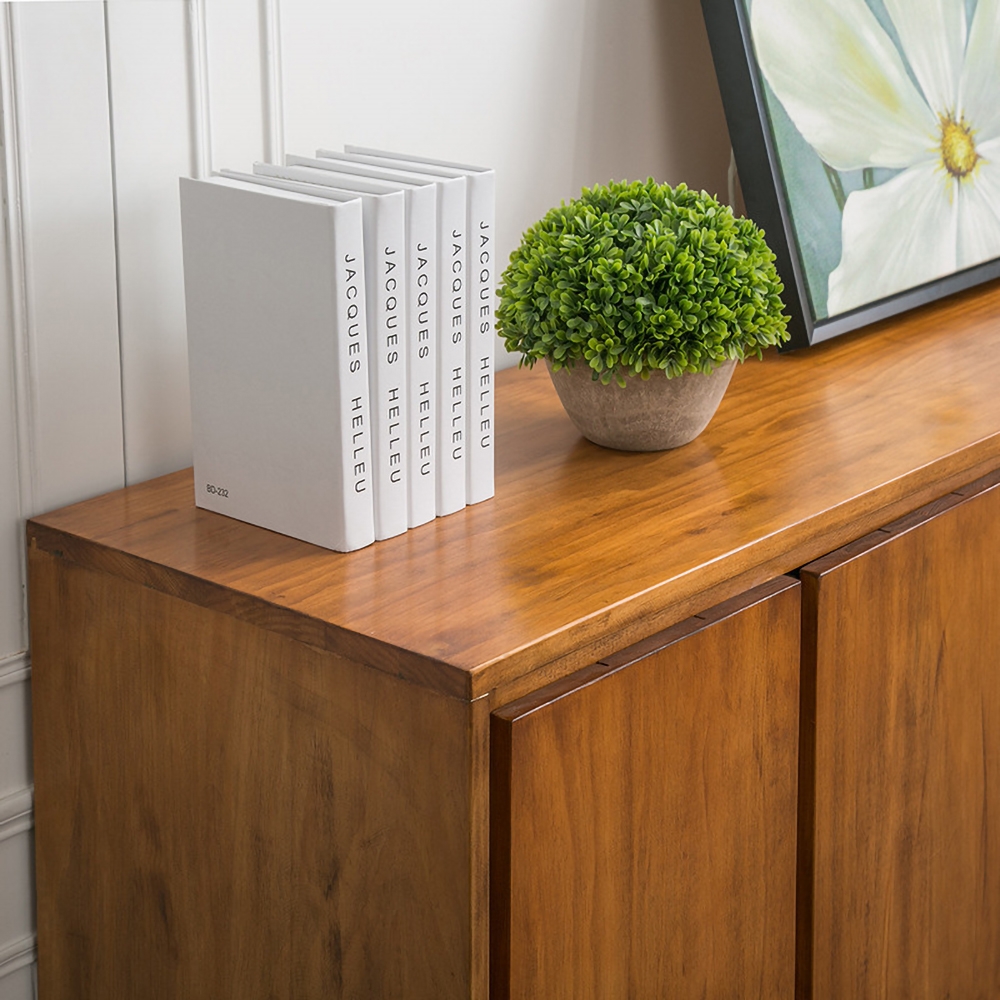 Cottage Walnut Sideboard Buffet Pine Wood Kitchen Cabinet with 4 Doors and 2 Shelves in Black window image