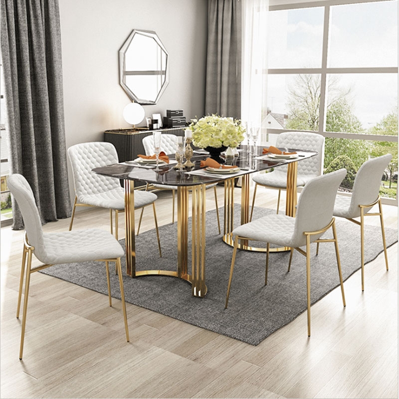 Upholstered Dining Chair White Velvet Dining Chair Gold Legs Side Chairs Set of 2 window image