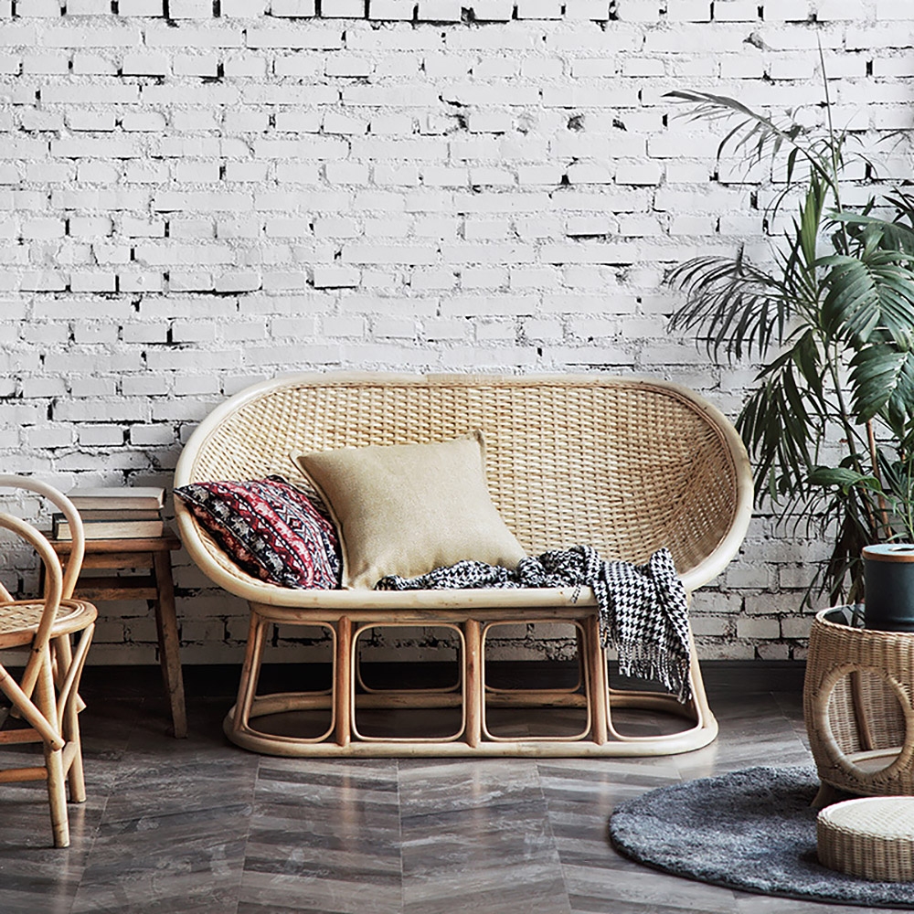 Rattan Settee Loveseat 54" Natural Sofa Handwoven Egg Shape window image