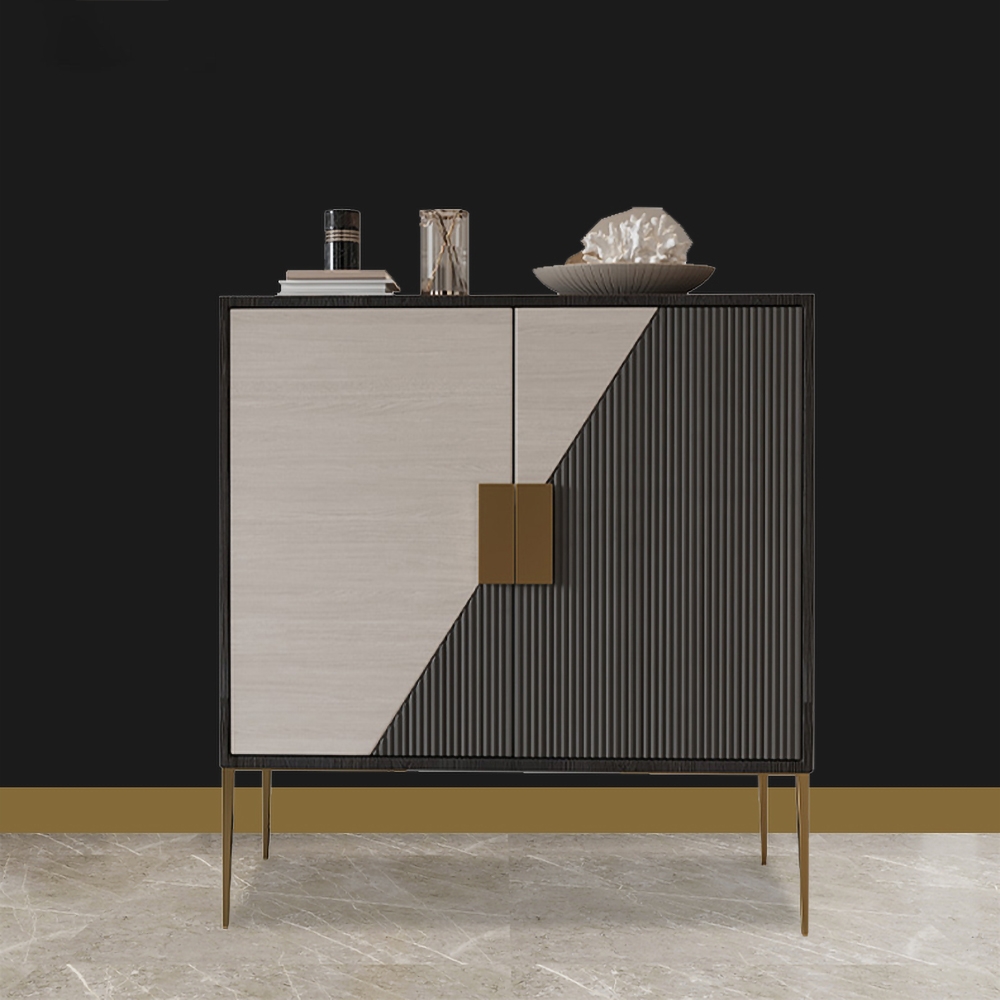 Black 2-Door Chest Modern Accent Cabinet with 4 Shelves in Gold window image