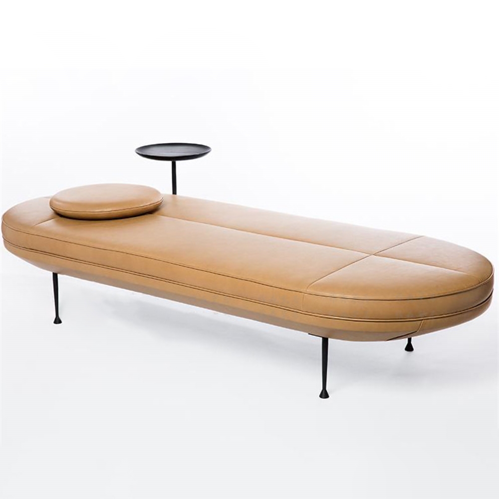 Modern Classic Oval Shape Bench Metal Bench PU Leather Bench with Table window image