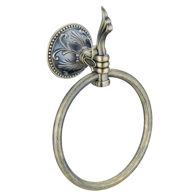 Atre Luxury Round Wall Mounted Single Towel Ring for Bathroom in Antique Brass Solid Brass window image