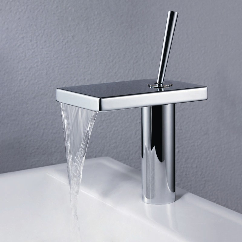 Waterfall Single Handle Chrome Bathroom Sink Faucet Solid Brass window image