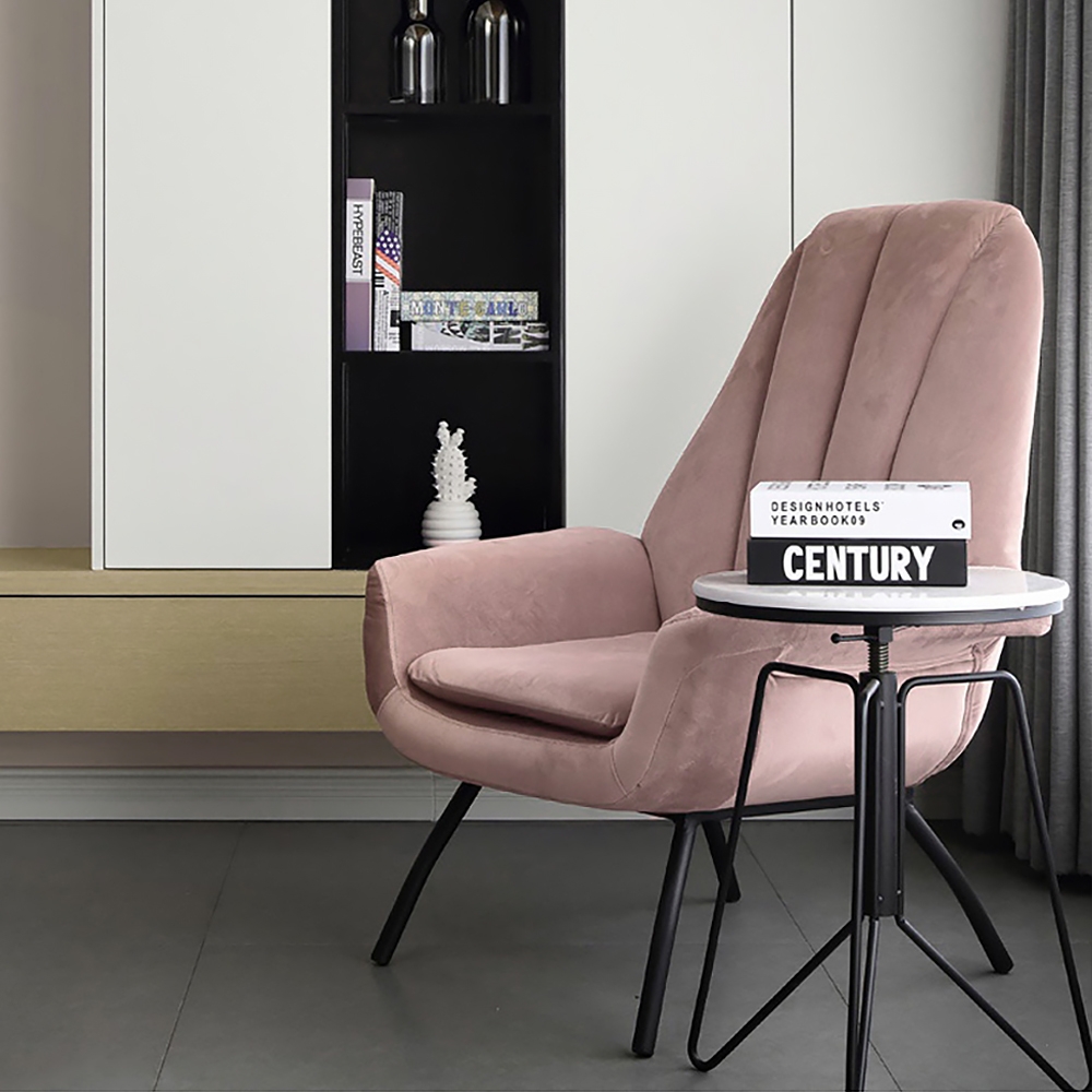 Modern Accent Chair Pink Velvet Upholstered Accent Chair window image