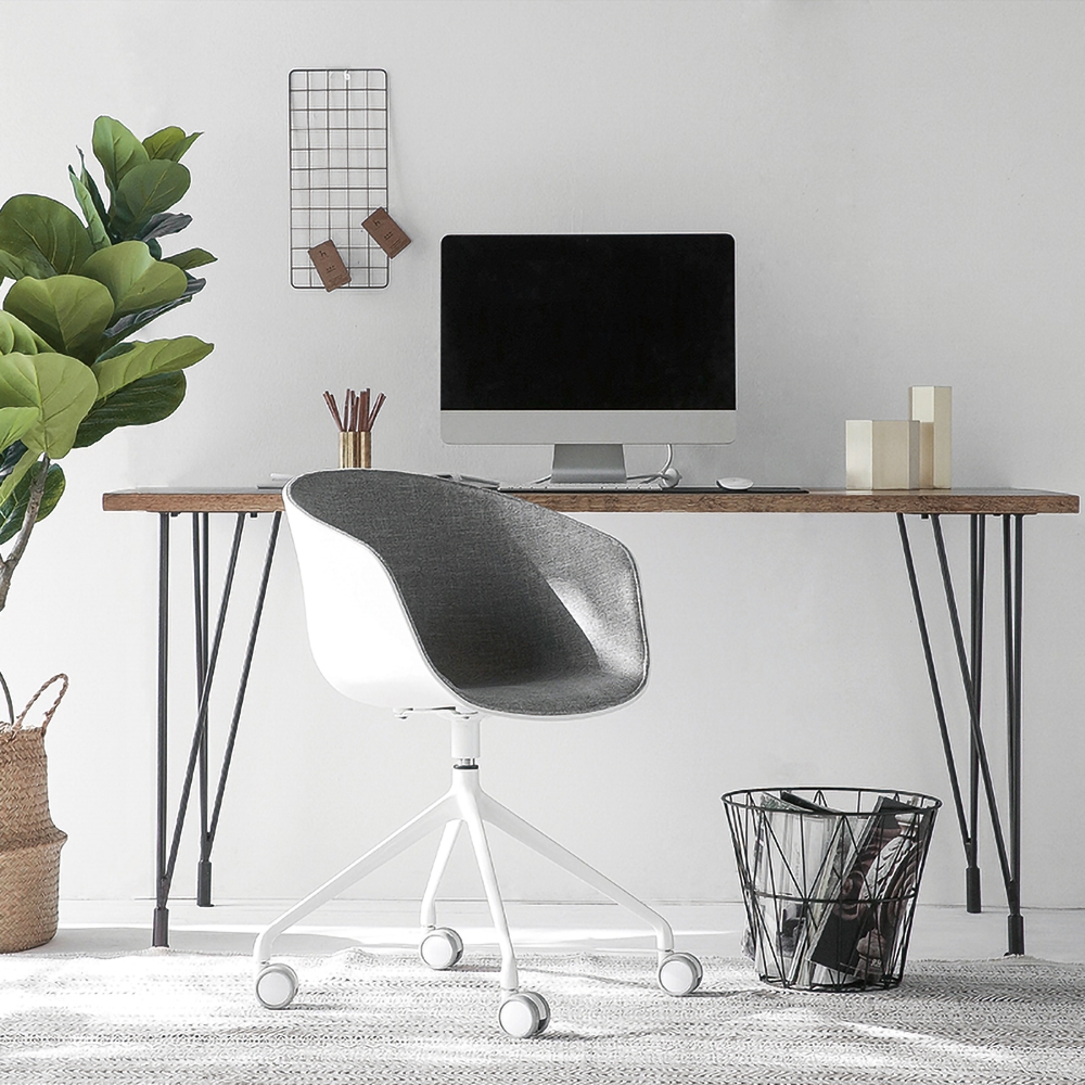 47.2" Rustic Rectangular Writing Desk Pine Wood Metal Legs Office Desk window image