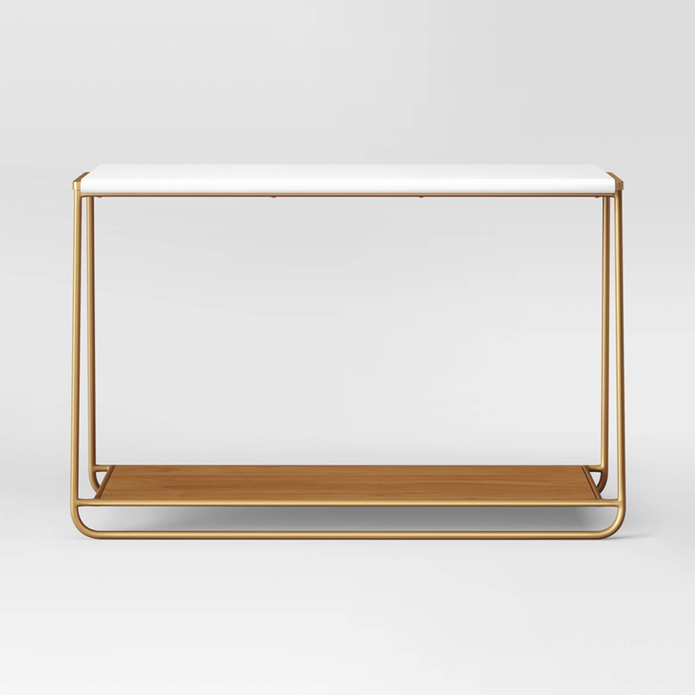 White&Natural Console Table with Shelf Entryway Table Contemporary for Hallway window image