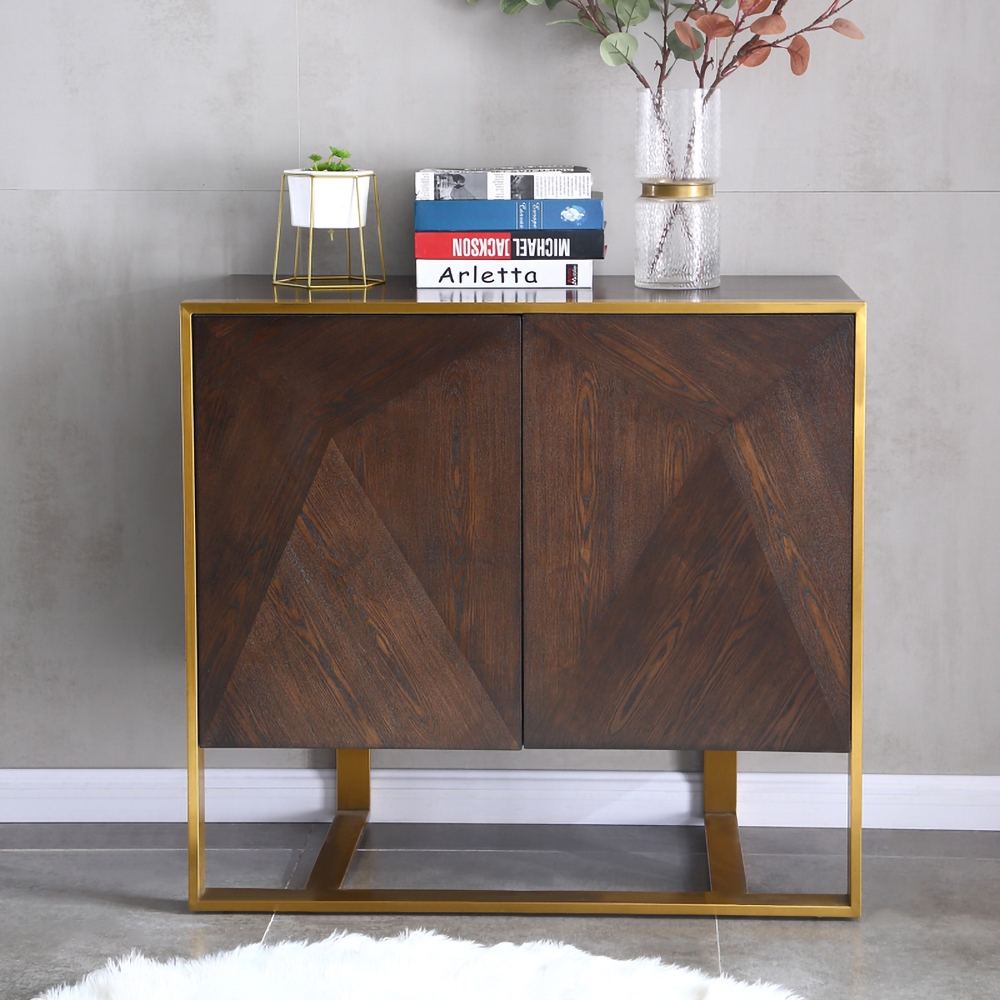 Modern Brown Sideboard Buffet with Doors&Shelves Kitchen Cabinet Gold Finish in Small window image