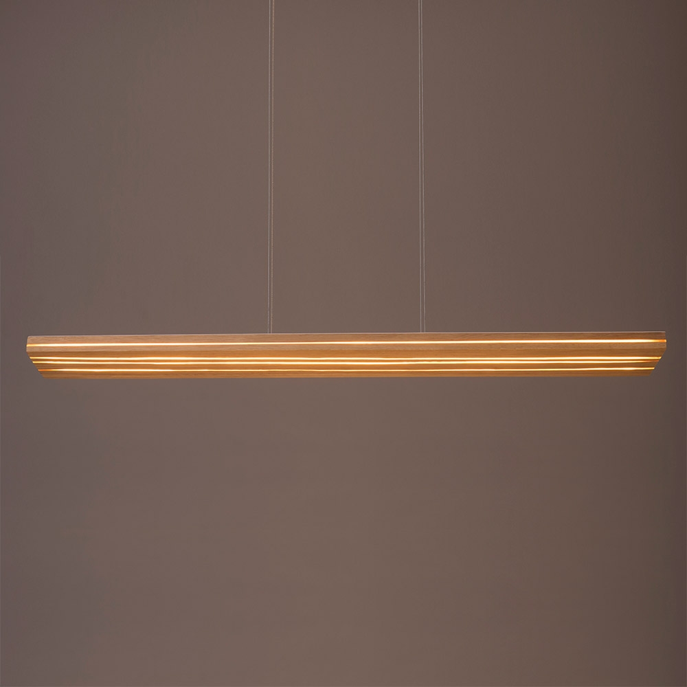 Modern LED Rectangular Pendant Light 39" Wide Wood and Resin Kitchen Island Light window image