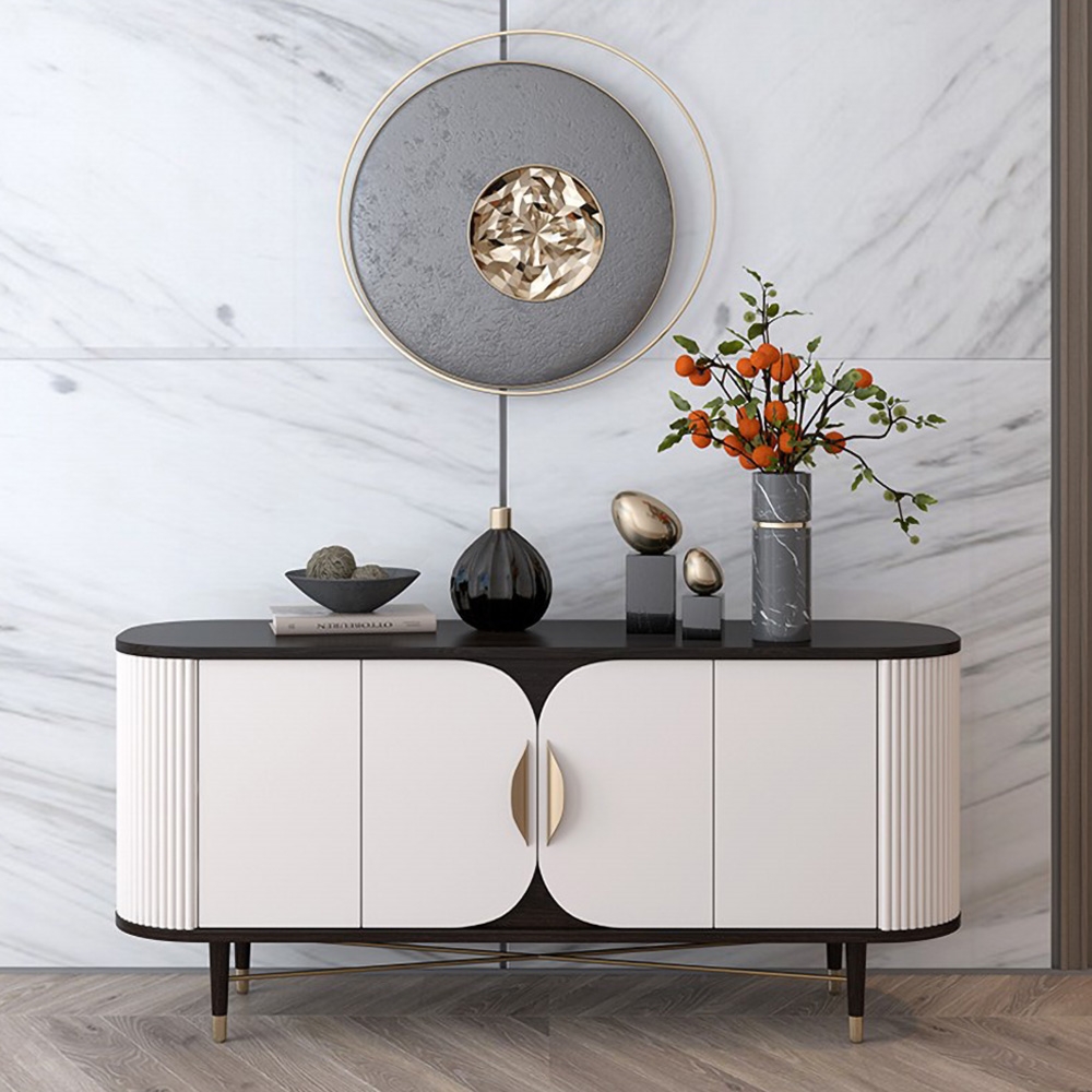 Modern White TV Stand Media Console with 2 Doors for TVs up to 55" window image