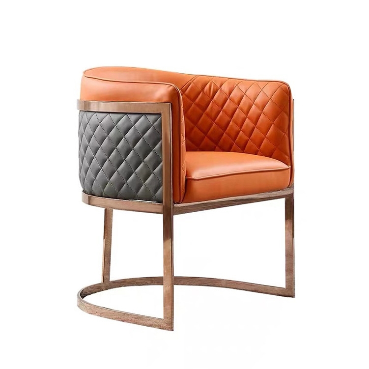 Club Chair Orange&Gray Faux Leather Barrel Chair Rose Gold Accent Chair Luxurious Chair window image