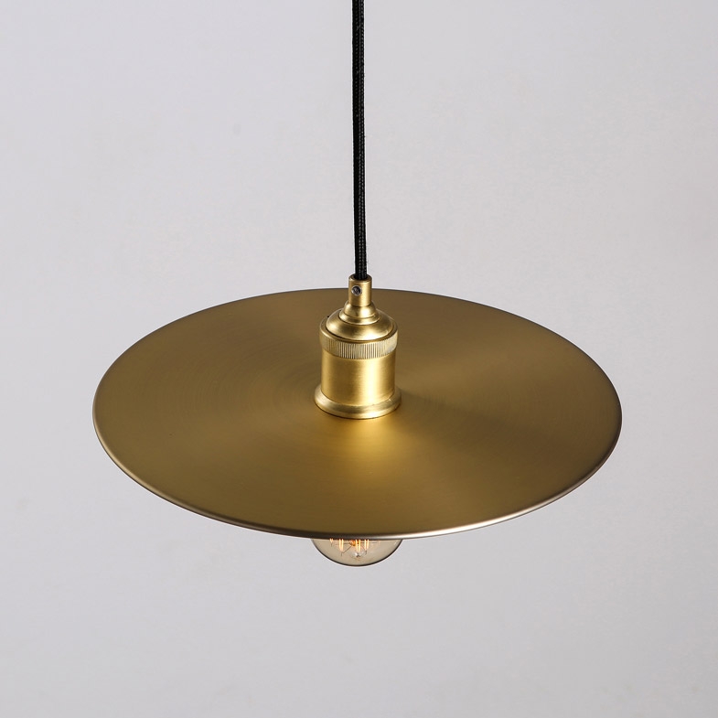 Industrial Style Metal Flat Shade 1-Light Pendant Lamp in Brass Finish window image