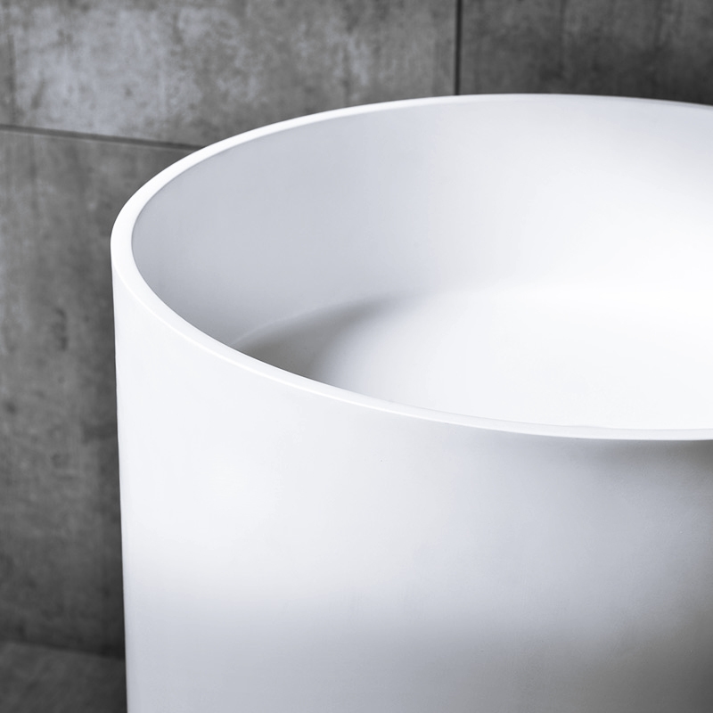 Modern Freestanding Sink Stone Resin Round Pedestal Sink in Matte White for Bathroom window image