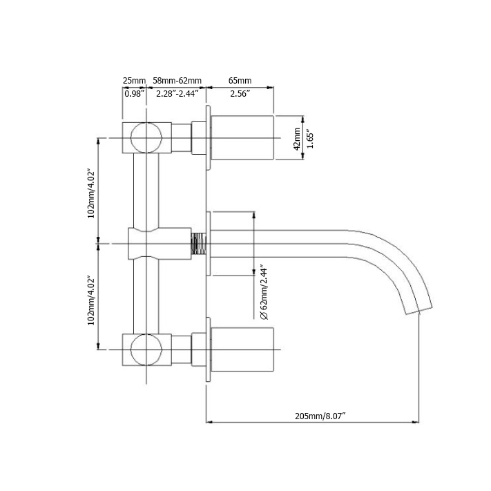 Modern Sleek Style Wall Mounted Bathroom Basin Mixer Tap Double Handle Curved Spout Polished Chrome Solid Brass window image