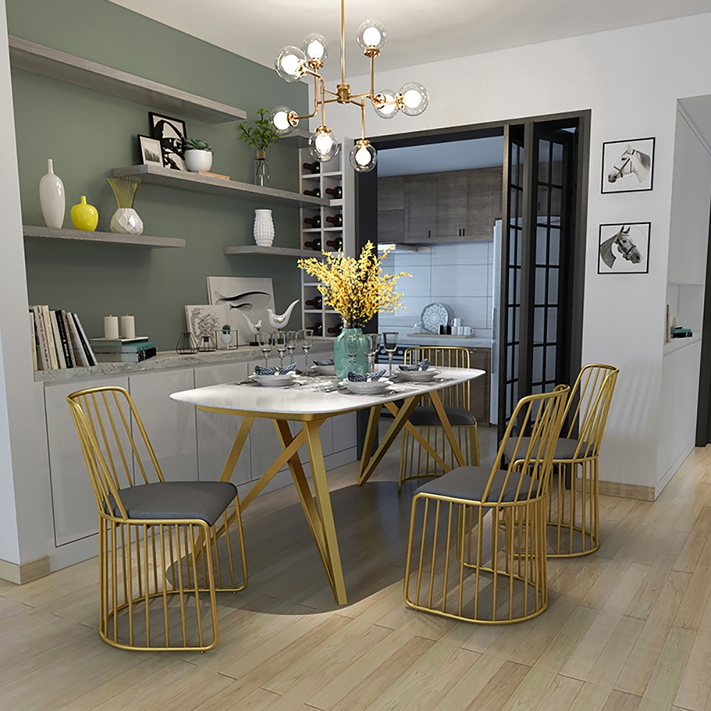 Modern Gold Dining Chair Grey Upholstered Dining Chair Velvet Dining Chair Set of 2 window image