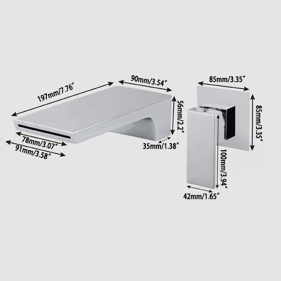 Grifo mezclador tipo cascada de pared, una manija de latón macizo, estilo moderno, en cromo pulido Imagen de ventana