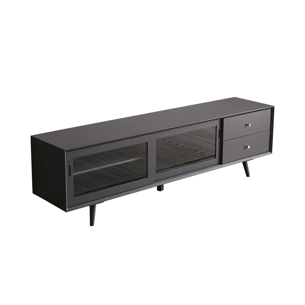 Modern Grey TV Stand Rectangle Media Console with Sliding Glass Doors & 2 Doors Small window image