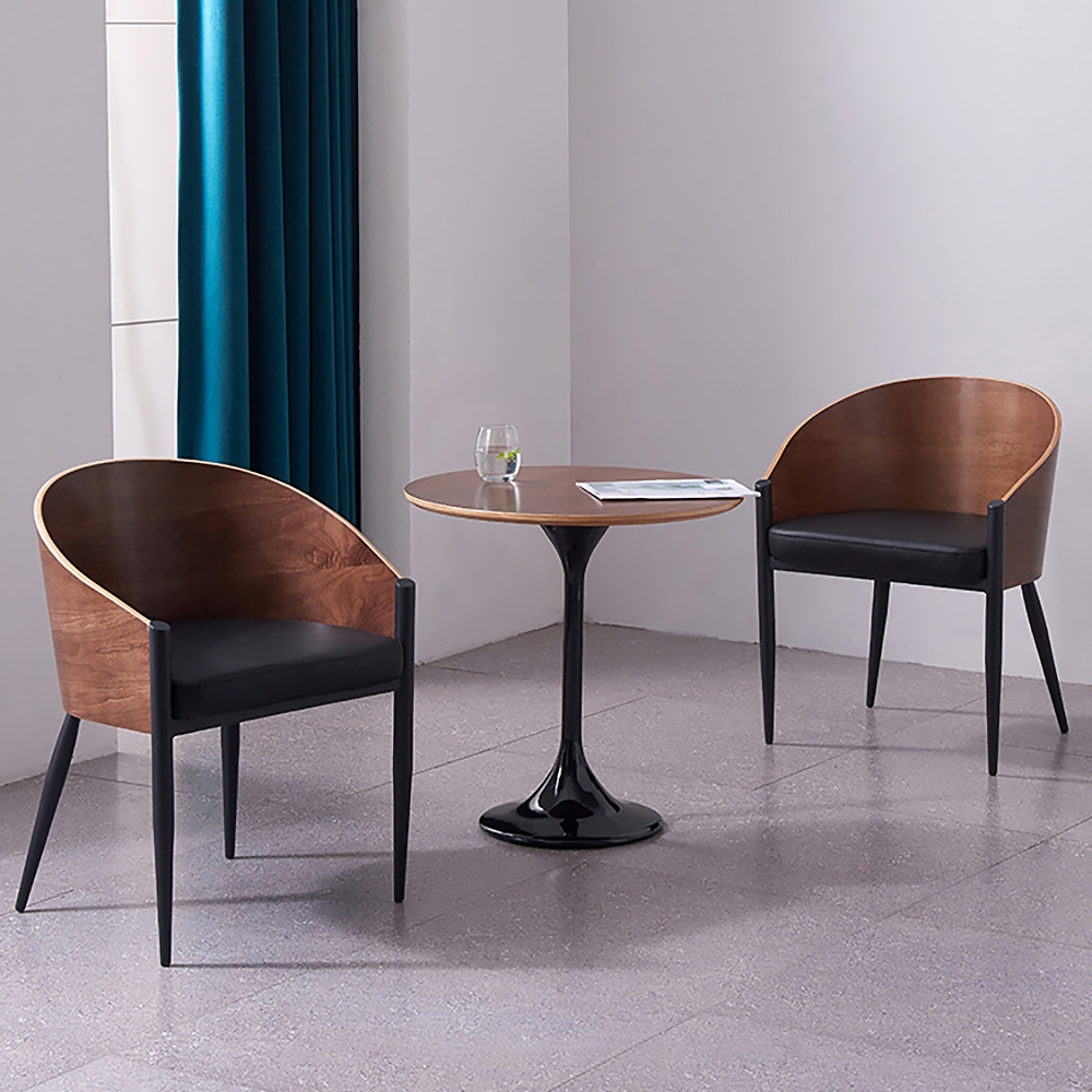 Modern High Backrest Dining Chair Upholstered Brown Faux Leather Dining Chair window image