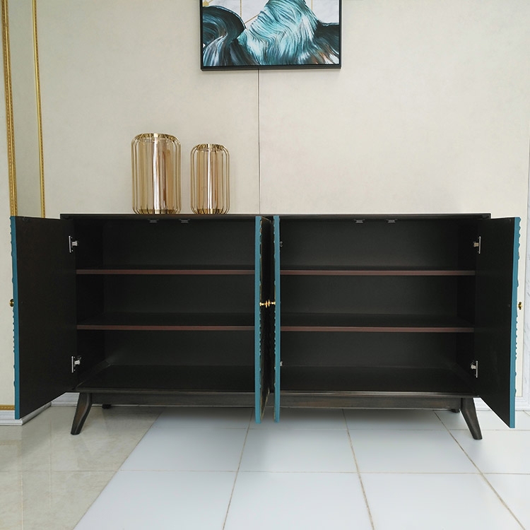 Nowi Modern 4-Door Wave Sideboard & Buffet Table Cabinet Birch MDF in Green & Gold window image