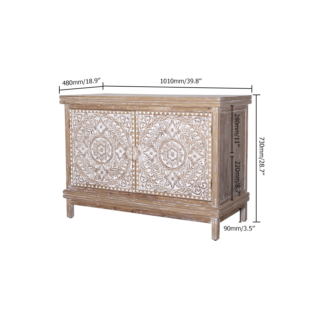 Farmhouse Wood Sideboard Console Cabinet with Storage 2 Door window image