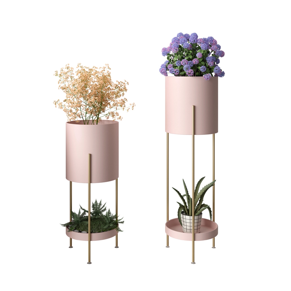 23.6" &29.9" Modern Pink Metal 2 Piece Plant Pots Set window image
