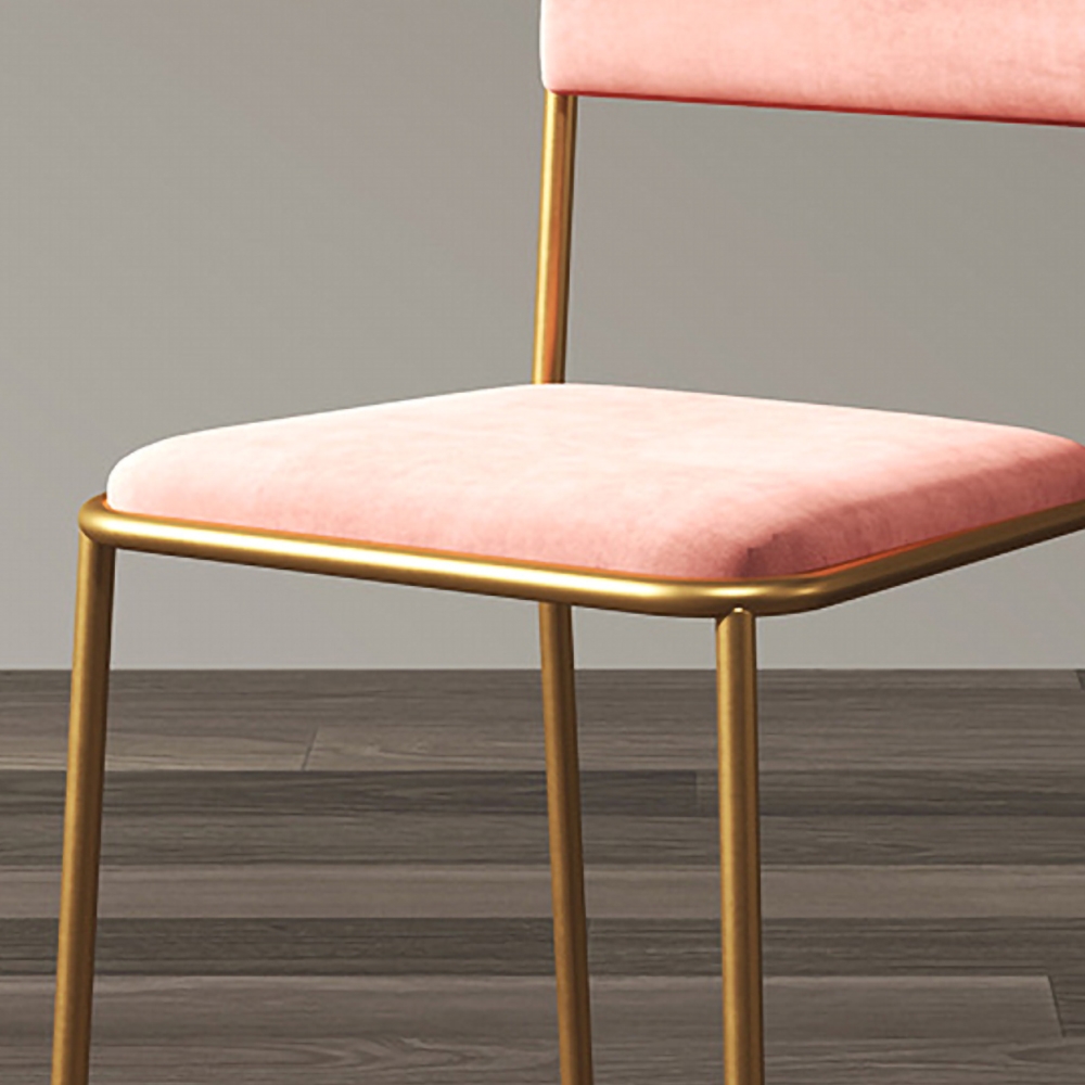 Modern Pink Upholstered Dining Chair Armless Dinging Chair Set of 2 in Gold window image