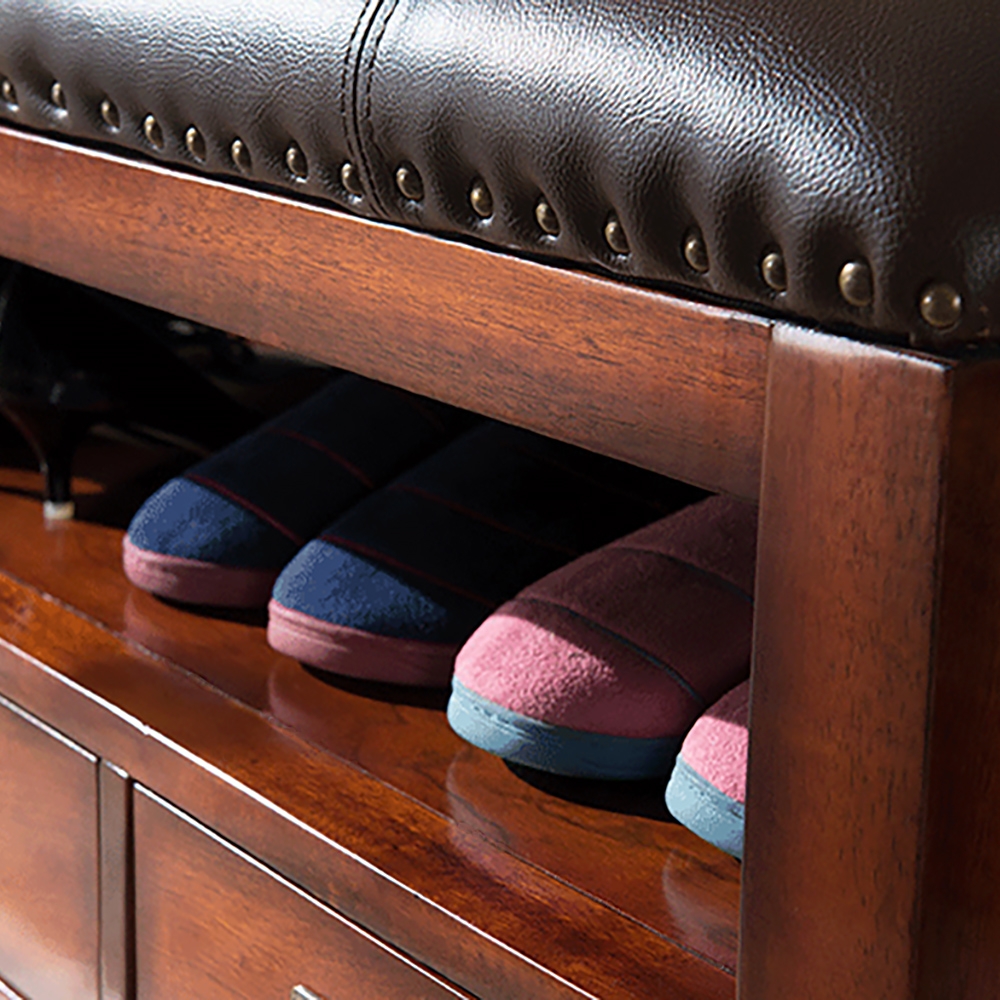 1140mm Modern Hallway Shoe Rack Storage Bench with 1 Shelf 3 Drawers window image