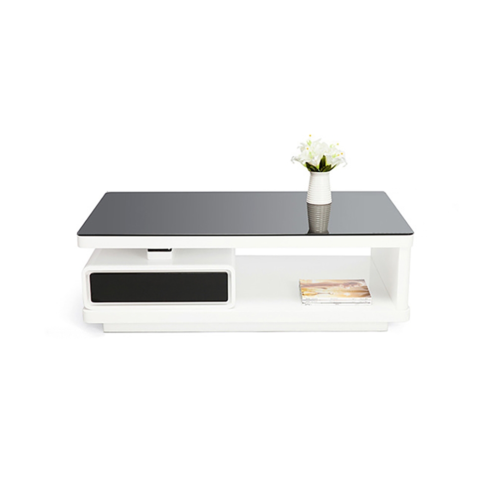 Modern Coffee Table with Drawers & Storage Tempered Glass White & Black window image
