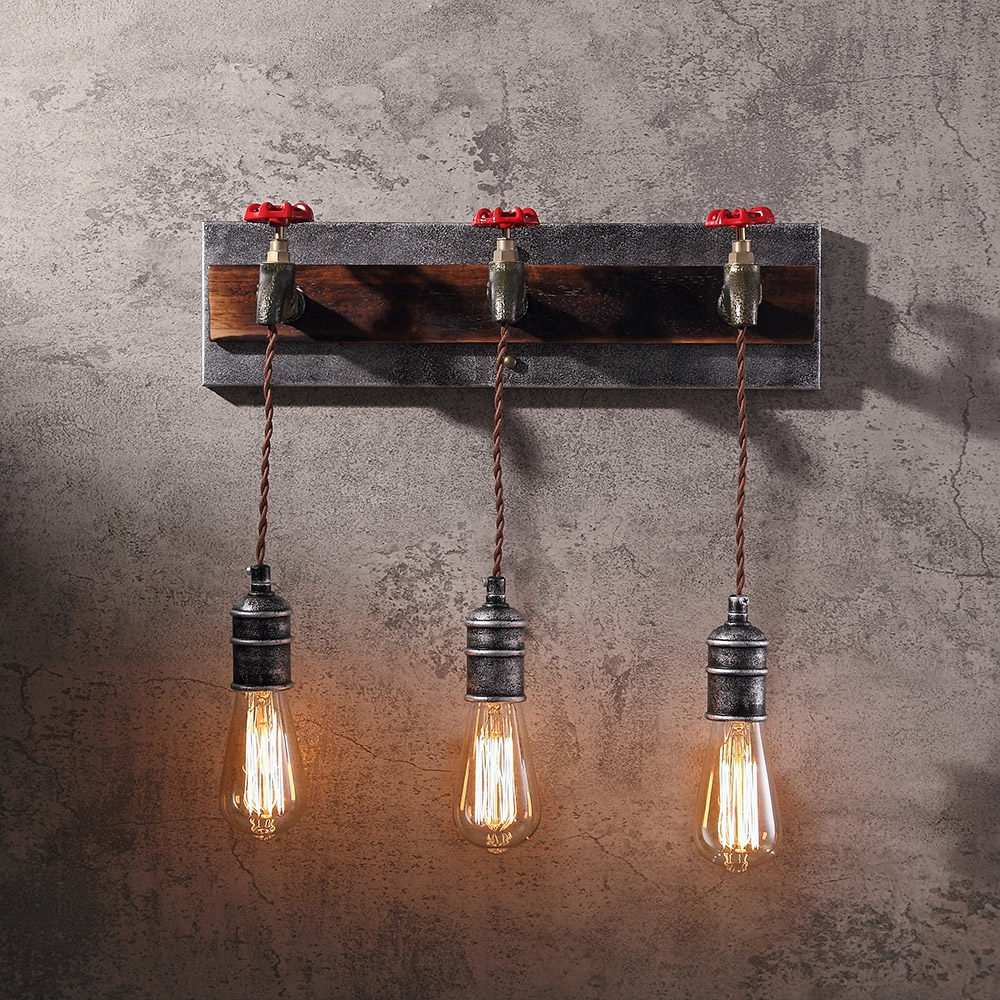 Industrial Loft Metal Water Pipe 3-Light Wall Sconce with Exposed Edison Bulb window image