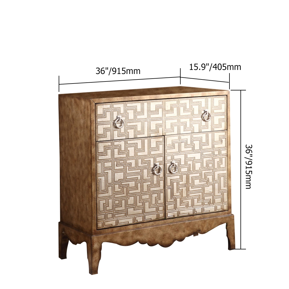 36" Vintage Entryway Cabinet Distressed Accent Cabinet Carved Surface with Doors & Drawer & Shelf window image