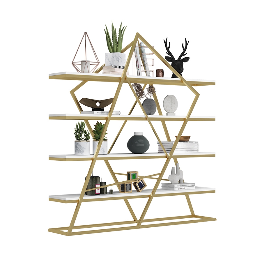 Abstract Chic Storage Standing Metal Etagere Bookshelf in Gold & White window image