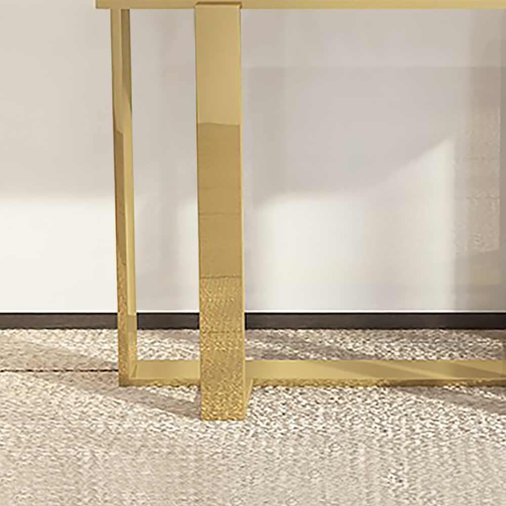 Modern White Sintered Stone Narrow Console Table Rectangle Gold Finish window image