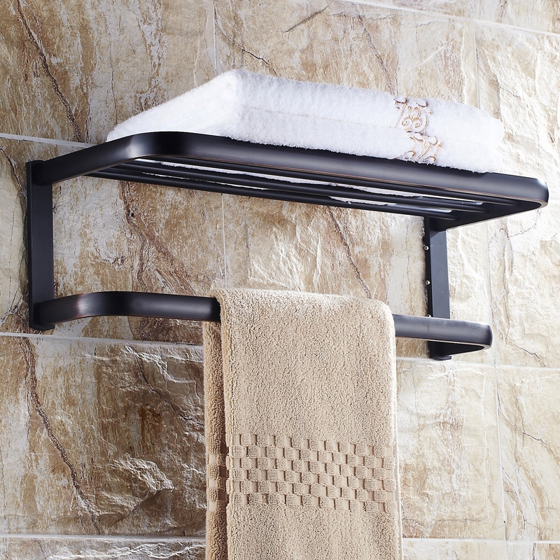 Classy Antique Black Solid Brass Wall Mount Towel Rack with Towel Bar window image