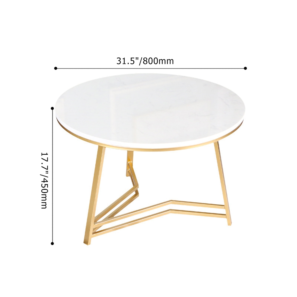 Modern Round Coffee Table Set of 2 with Marble Tabletop Metal Legs window image