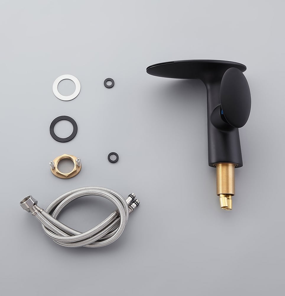 Pene Contemporain Laiton Massif Bec Cascade Bec simple poignée un trou Noir Robinet d'évier de salle de bain image de fenêtre